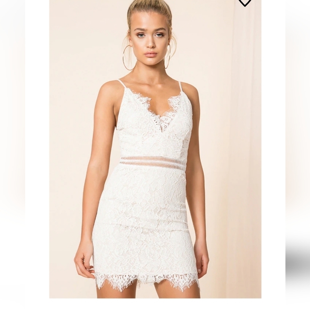 Superdown Remi Lace Open Back Mini Dress Size L White Cutout Waist Coquette Girl